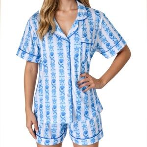 Women's Short Sleeve Cotton Pajama Set - Light Blue Shell Print